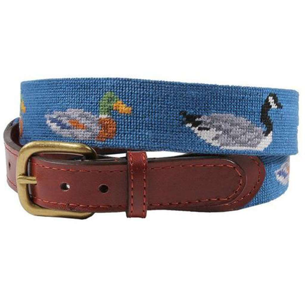 Duck Duck Goose Needlepoint Belt in Blueberry by Smathers & Branson - Country Club Prep