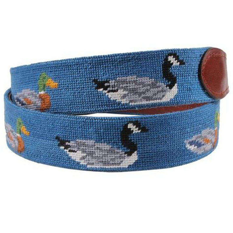 Duck Duck Goose Needlepoint Belt in Blueberry by Smathers & Branson - Country Club Prep