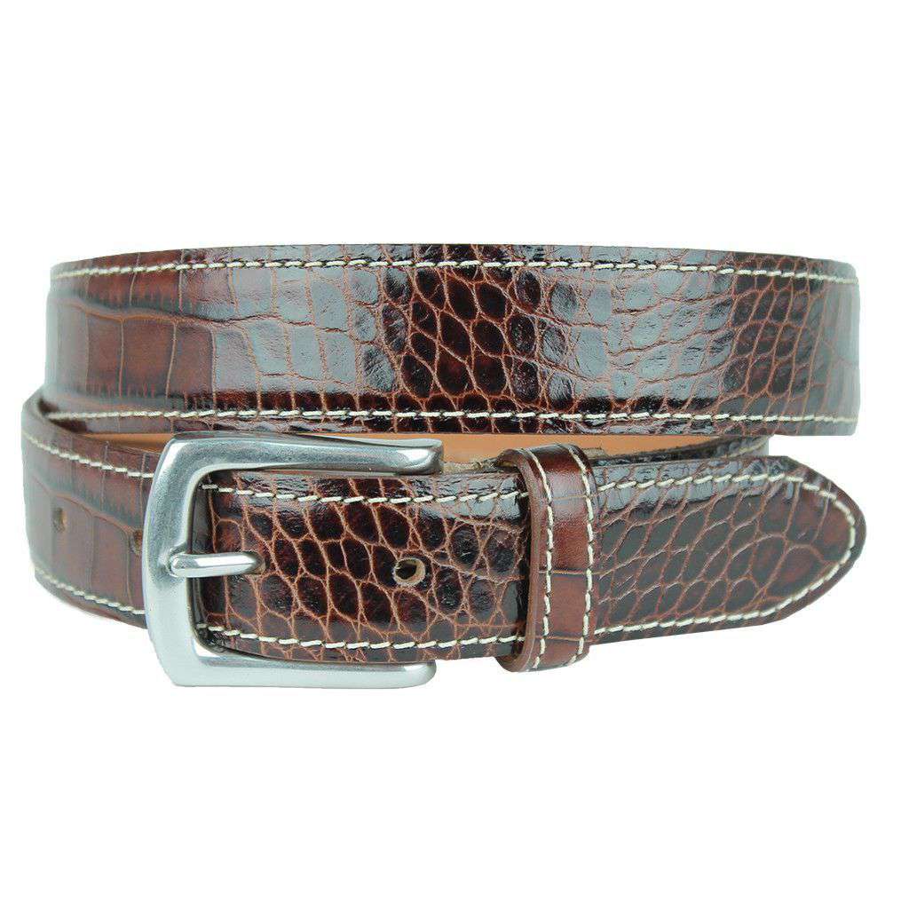 El Paso Crocodile Leather Belt in Briar Brown by T.B. Phelps - Country Club Prep