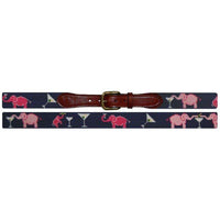 Elephant Martini Needlepoint Belt in Navy by Smathers & Branson - Country Club Prep