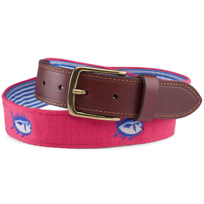 Embroidered Skipjack Belt in Port Side Red by Southern Tide - Country Club Prep