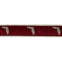 FL Tallahassee Leather Tab Belt in Garnet Ribbon with White Canvas Backing by State Traditions - Country Club Prep