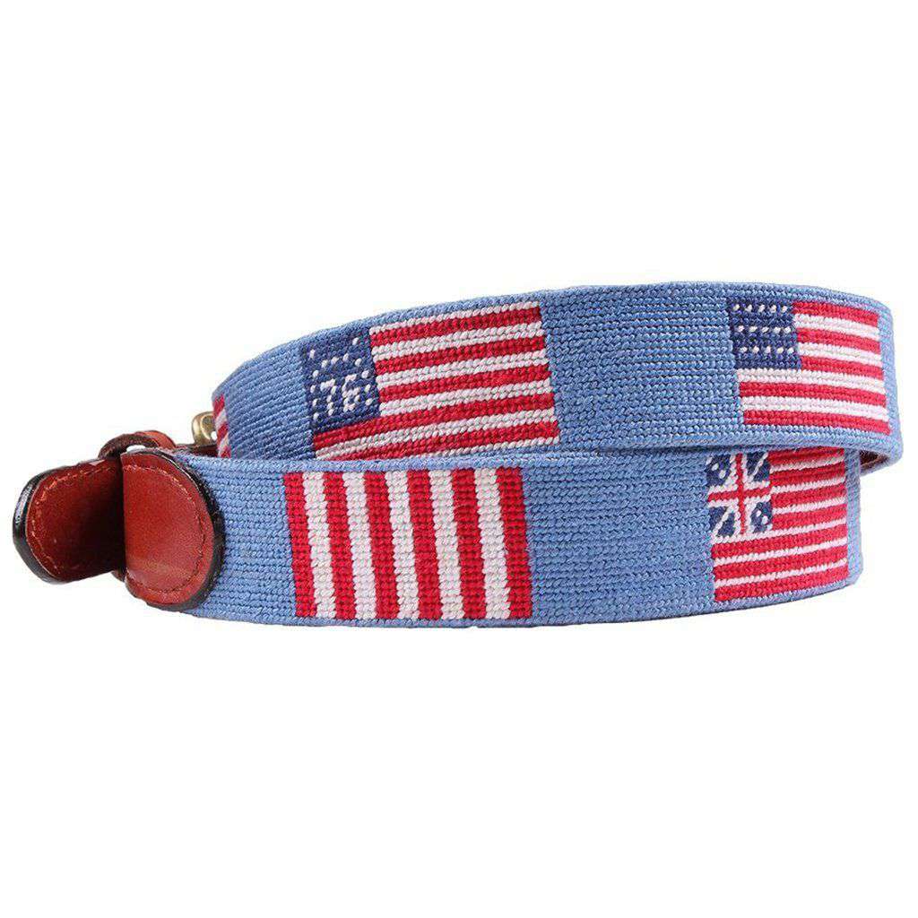 Flags of our Fathers Needlepoint Belt in Antigua Blue by Smathers & Branson - Country Club Prep