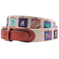 Flasks Needlepoint Belt in Khaki by Smathers & Branson - Country Club Prep