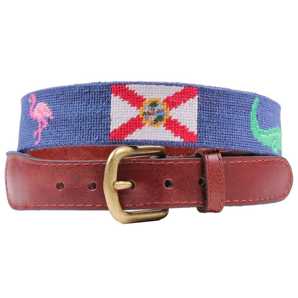 Smathers and Branson Florida Life Needlepoint Belt in Classic Navy