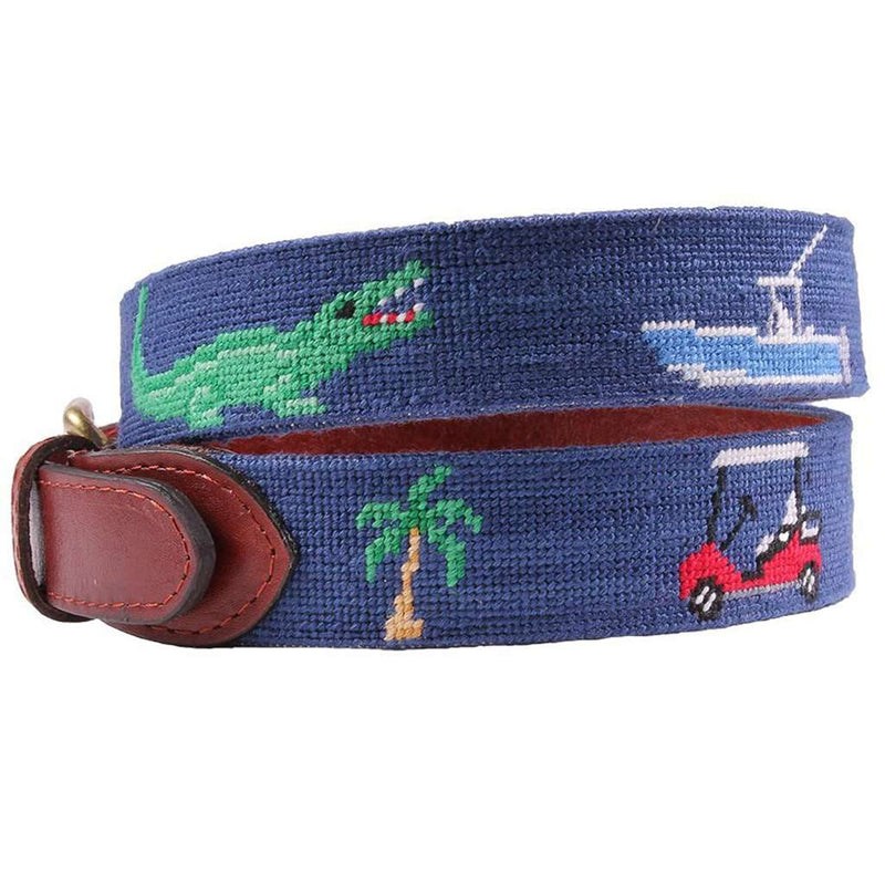 Florida Life Needlepoint Belt in Classic Navy by Smathers & Branson - Country Club Prep