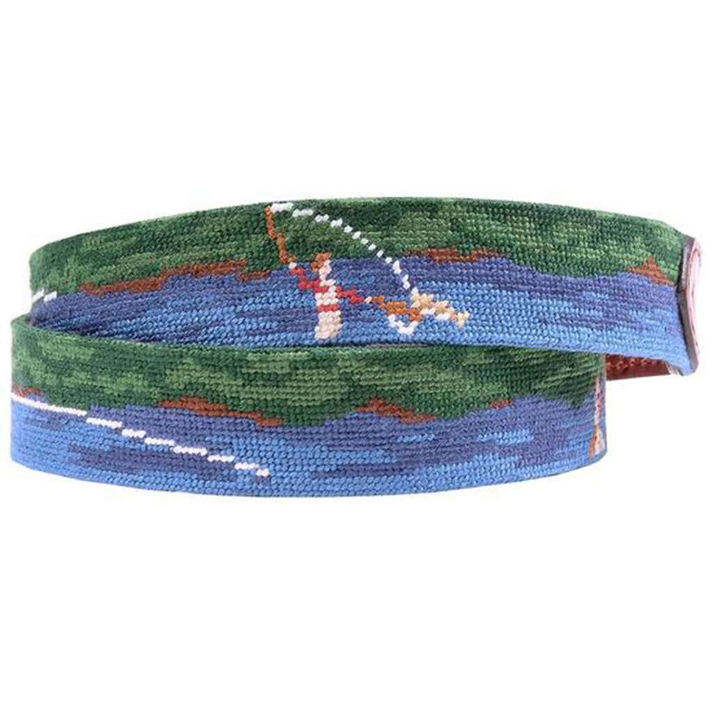 Fly Fishing Scene Needlepoint Belt by Smathers & Branson - Country Club Prep