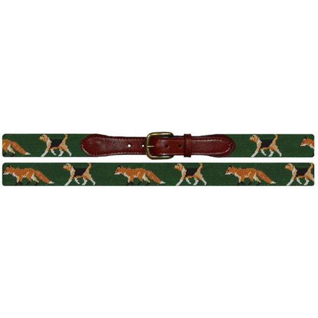 Fox and Hound Needlepoint Belt in Forest Green by Smathers & Branson - Country Club Prep