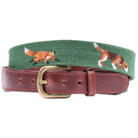 Fox and Hound Needlepoint Belt in Hunter Green by Smathers & Branson - Country Club Prep