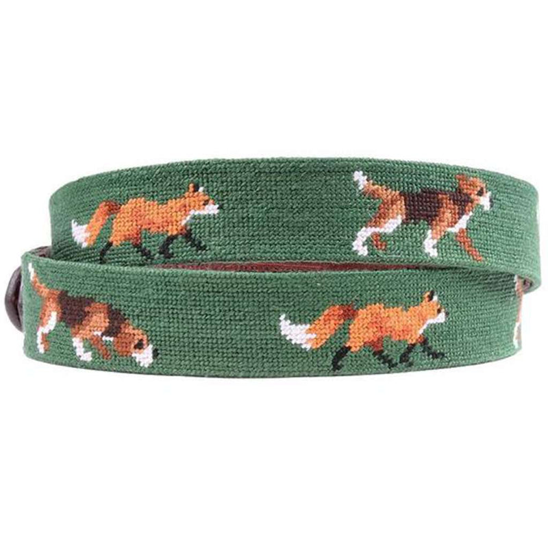 Fox and Hound Needlepoint Belt in Hunter Green by Smathers & Branson - Country Club Prep