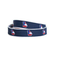 GA Traditional Leather Tab Belt in Navy Ribbon with White Canvas Backing by State Traditions - Country Club Prep