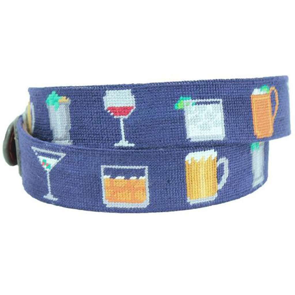 Gentlemen's Drinks Needlepoint Belt in Dark Navy by Smathers & Branson - Country Club Prep