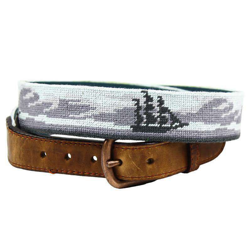 Ghost Ship Needlepoint Belt in Grey by Smathers & Branson - Country Club Prep