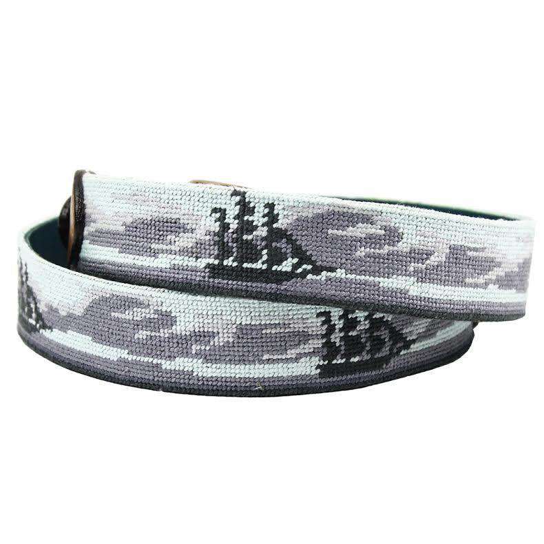 Ghost Ship Needlepoint Belt in Grey by Smathers & Branson - Country Club Prep