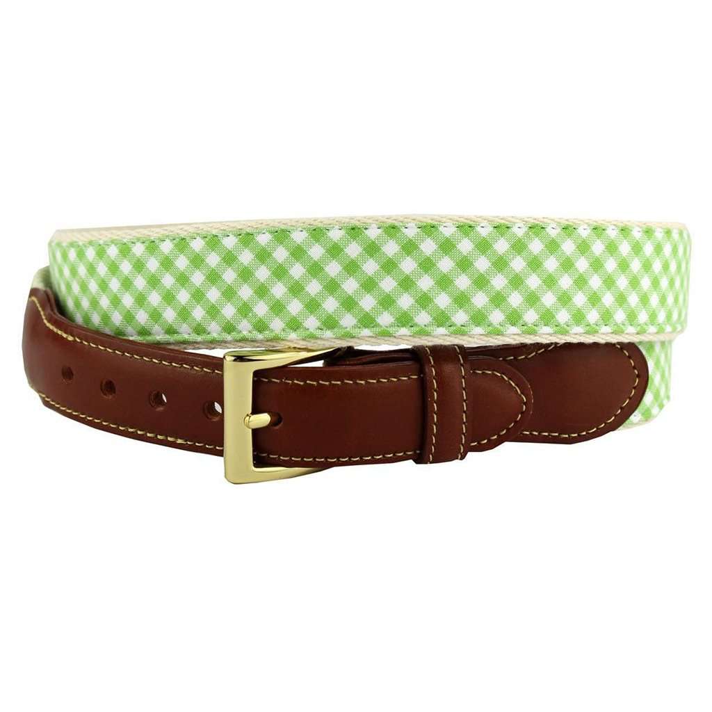 Gingham Leather Tab Belt in Lime Green by Country Club Prep - Country Club Prep