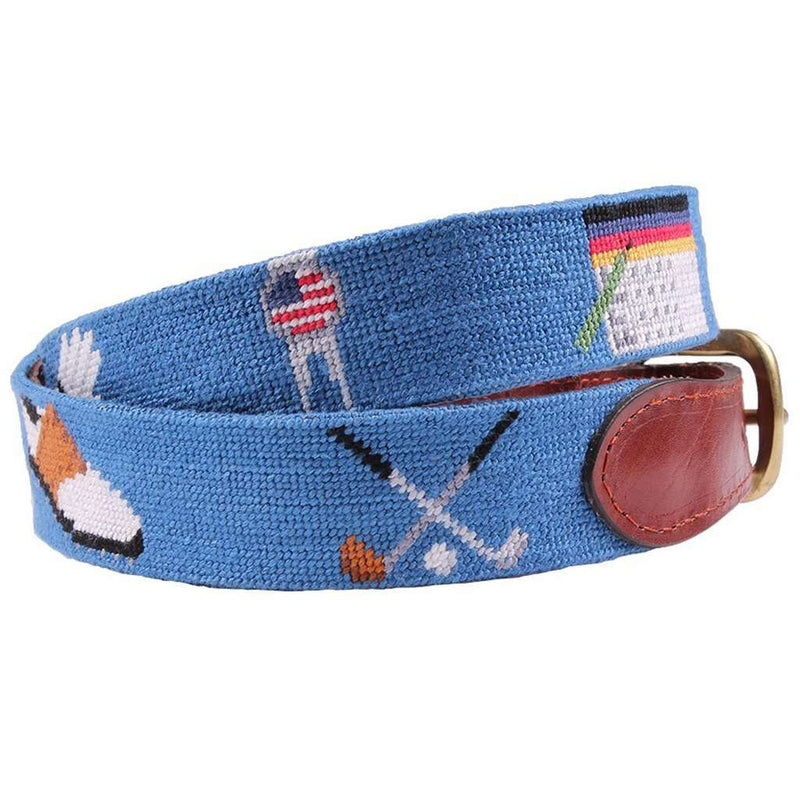 Golfer's Life Needlepoint Belt in Blue by Smathers & Branson - Country Club Prep