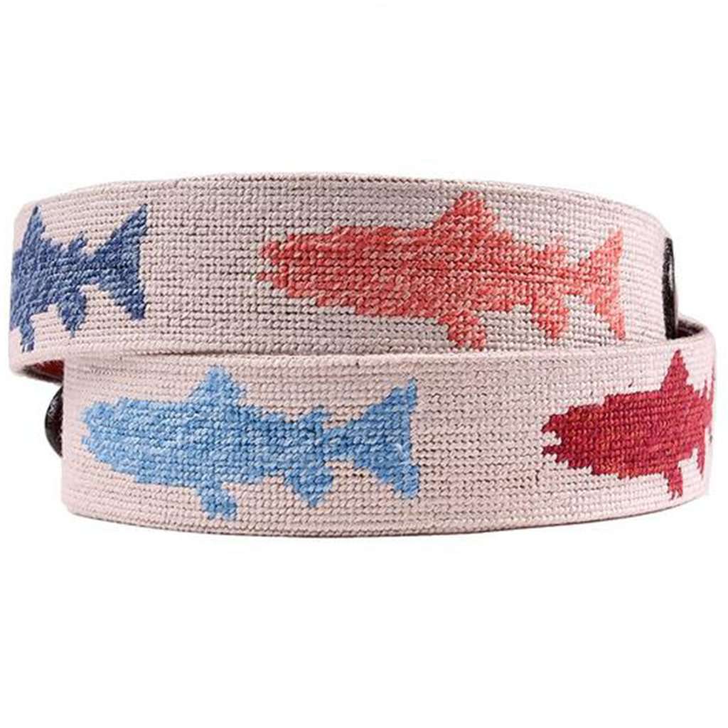Heathered Rainbow Trout Needlepoint Belt in Khaki by Smathers & Branson - Country Club Prep