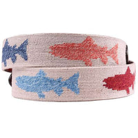 Heathered Rainbow Trout Needlepoint Belt in Khaki by Smathers & Branson - Country Club Prep