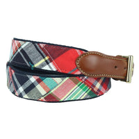 Hyannis Plaid Leather Tab Belt by Country Club Prep - Country Club Prep