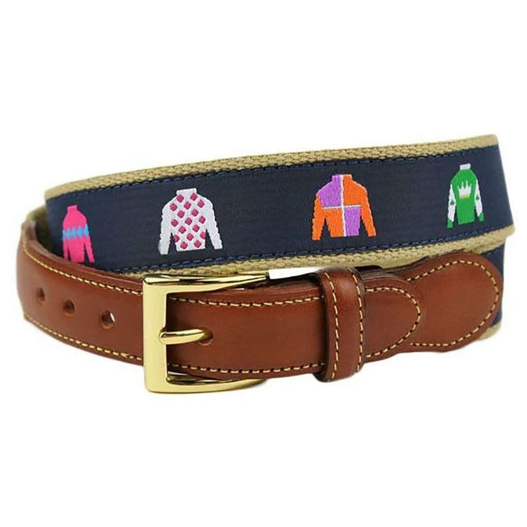 Jockey Jam Leather Tab Belt in Navy by Country Club Prep - Country Club Prep