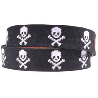 Jolly Roger Needlepoint D-Ring Belt in Black by Smathers & Branson - Country Club Prep