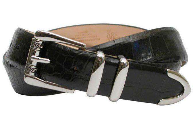 Justin Alligator Grain Leather Belt in Black by Martin Dingman - Country Club Prep