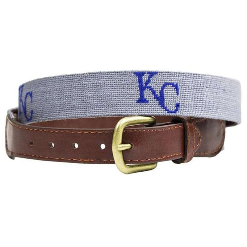 Kansas City Royals Cooperstown Needlepoint Belt in Grey by Smathers & Branson - Country Club Prep