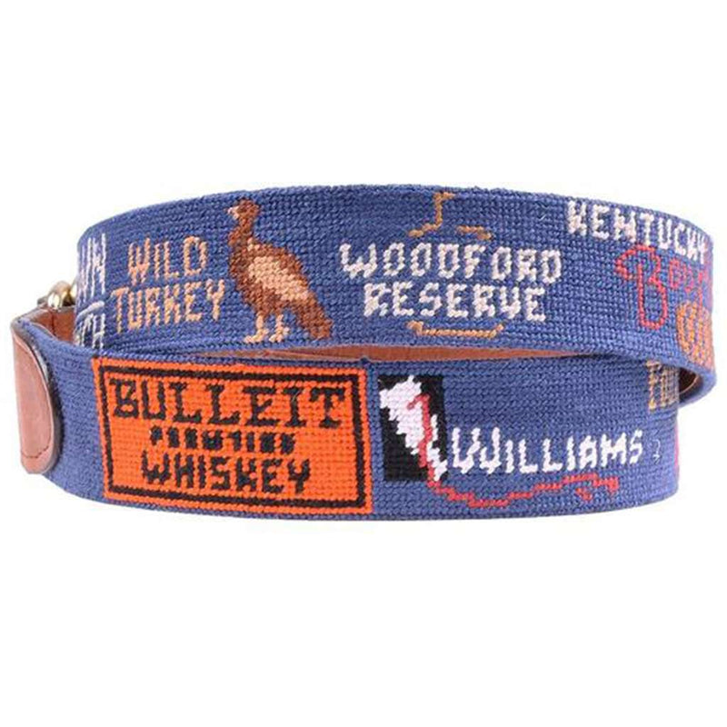 Kentucky Bourbon Trail Needlepoint D-Ring Belt in Classic Navy by Smathers & Branson - Country Club Prep