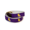 LA Baton Rouge Gameday Leather Tab Belt in Purple Ribbon w/ White Canvas Backing by State Traditions - Country Club Prep