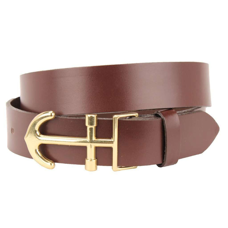 Leather Belt in Dark Brown with Brass Anchor Buckle by Country Club Prep - Country Club Prep