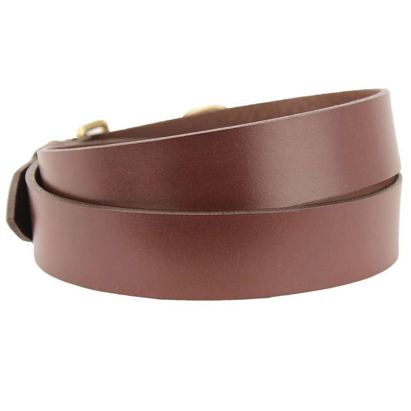 Leather Belt in Dark Brown with Brass Fish Hook Buckle by Country Club Prep