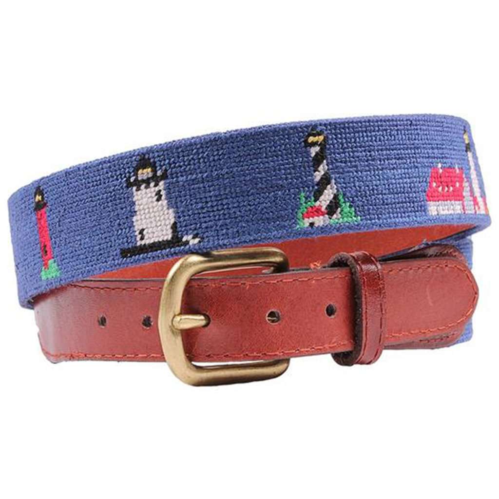 Lighthouses Needlepoint Belt in Blue by Smathers & Branson - Country Club Prep
