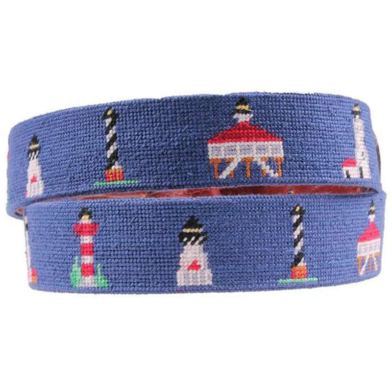 Lighthouses Needlepoint Belt in Blue by Smathers & Branson - Country Club Prep