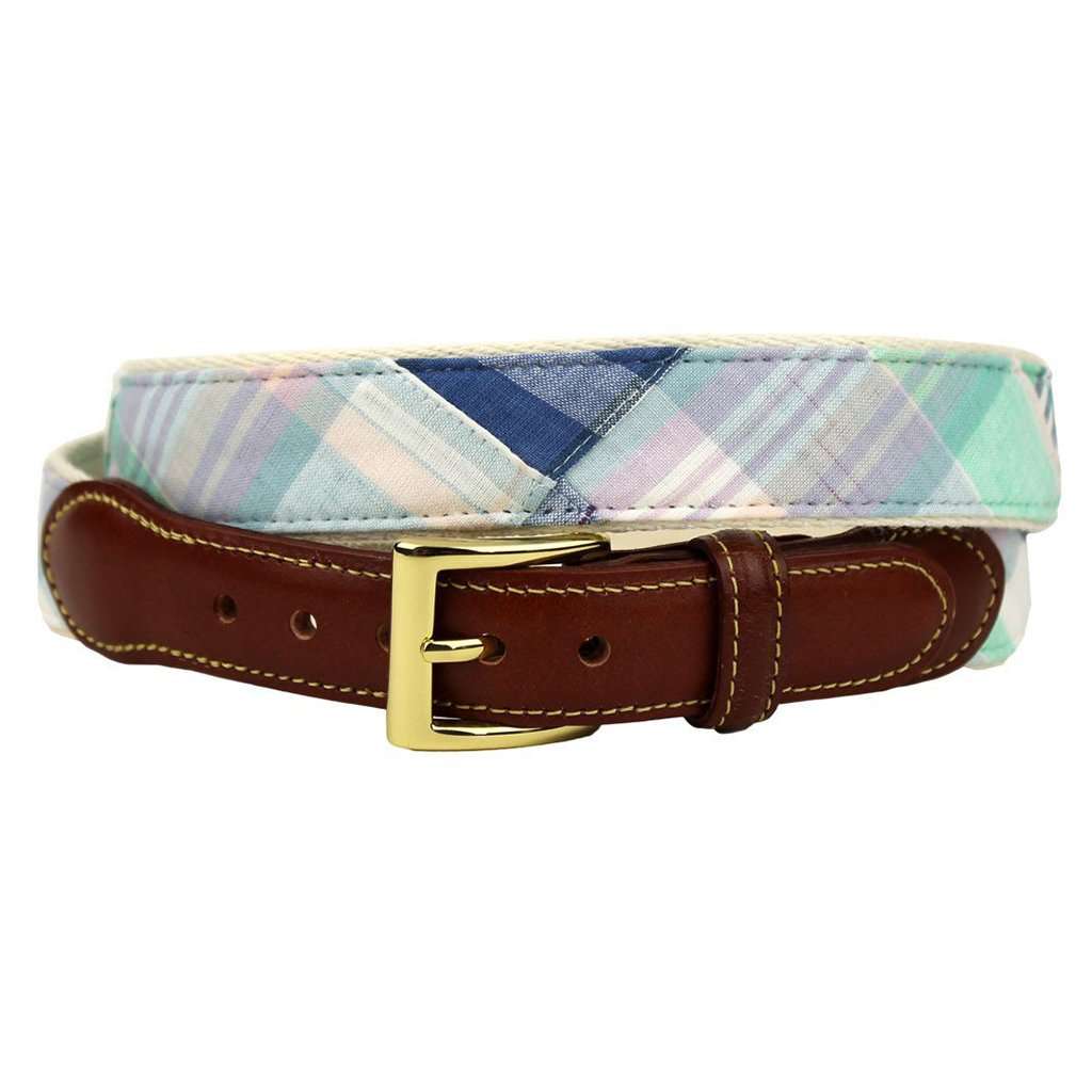 Longshanks's Choice Leather Tab Belt in Pastel Madras by Country Club Prep - Country Club Prep