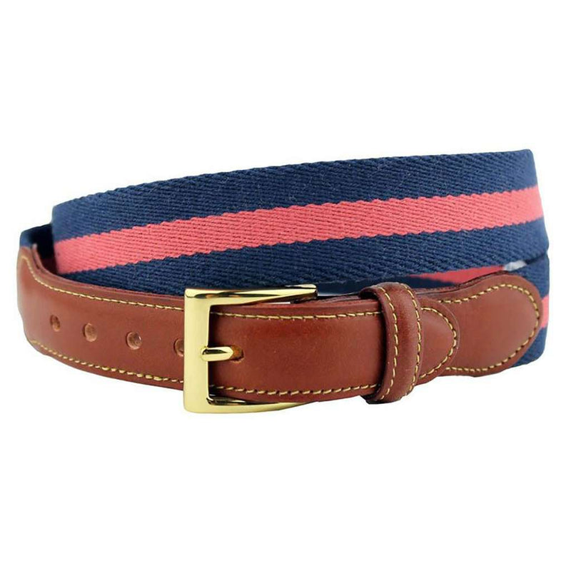 Looks Good with Everything Leather Tab Surcingle Stripe Belt Navy/Nantucket Red by Country Club Prep - Country Club Prep