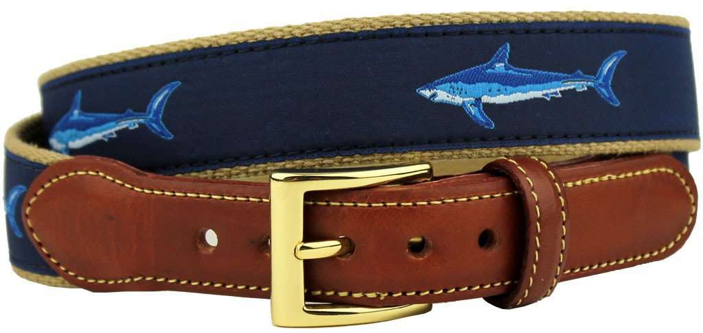 Machiavellian Mako Shark Leather Tab Belt in Navy by Country Club Prep - Country Club Prep