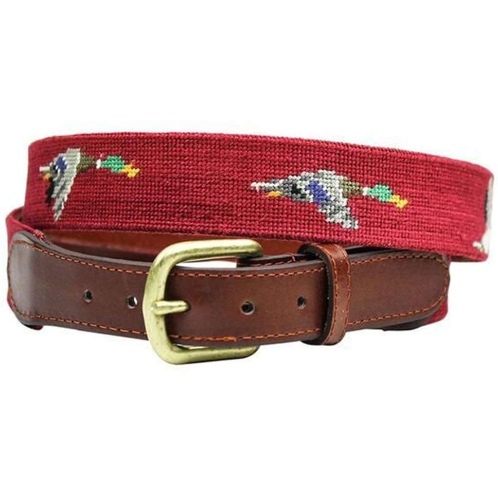 Mallard Needlepoint Belt in Garnet by Smathers & Branson - Country Club Prep