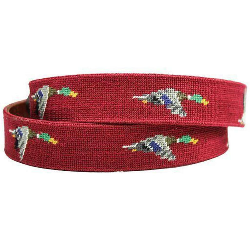 Mallard Needlepoint Belt in Garnet by Smathers & Branson - Country Club Prep