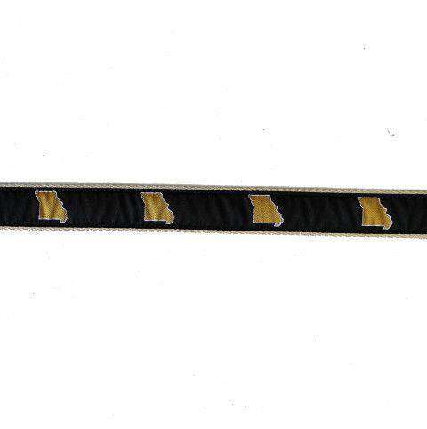 MO Columbia Leather Tab Belt in Black Ribbon with White Canvas Backing by State Traditions - Country Club Prep