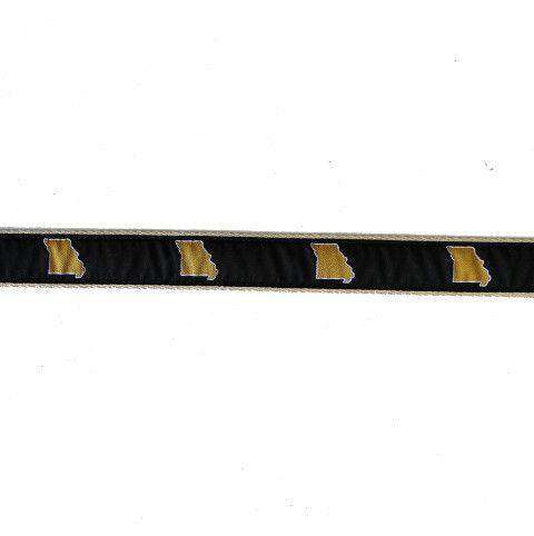 MO Columbia Leather Tab Belt in Black Ribbon with White Canvas Backing by State Traditions - Country Club Prep
