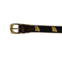 MO Columbia Leather Tab Belt in Black Ribbon with White Canvas Backing by State Traditions - Country Club Prep