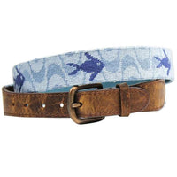 Mosaic Fish Needlepoint Belt in Ocean Blue by Smathers & Branson - Country Club Prep