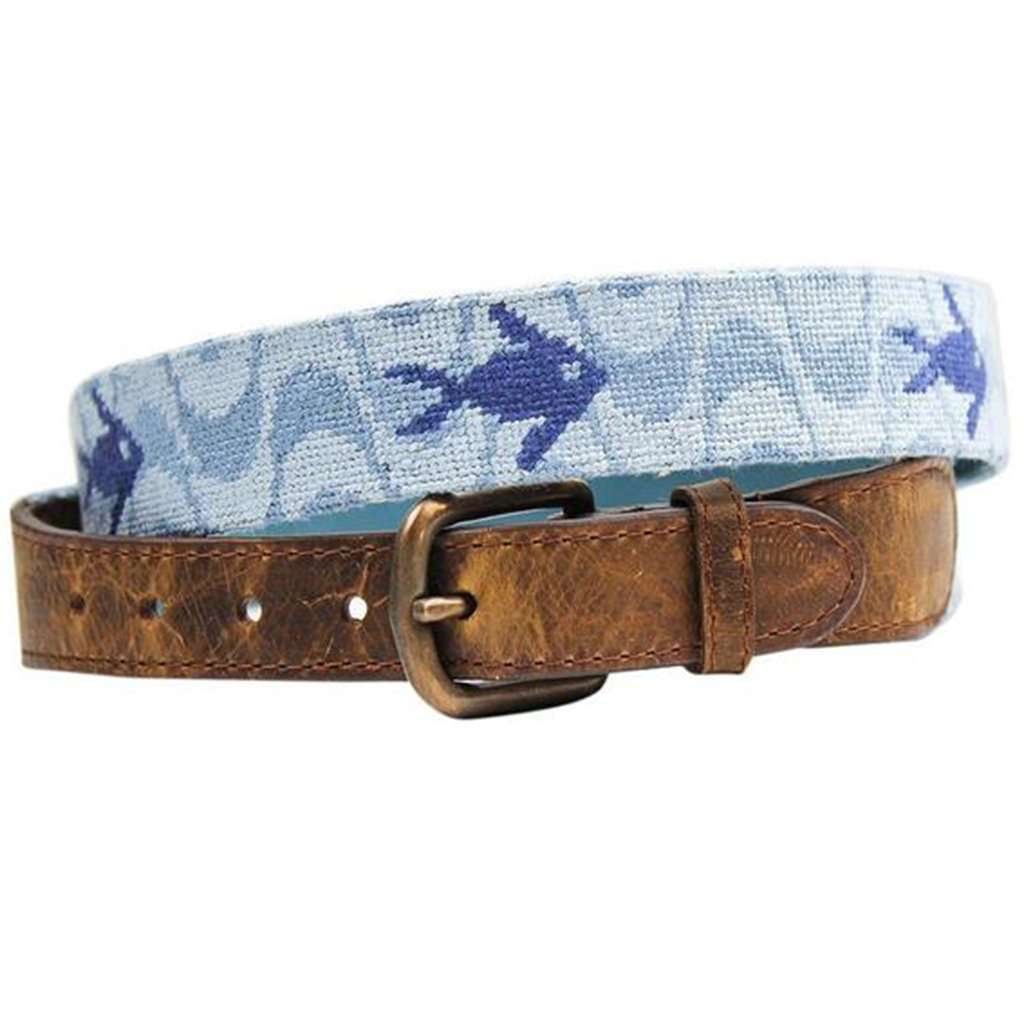 Mosaic Fish Needlepoint Belt in Ocean Blue by Smathers & Branson - Country Club Prep