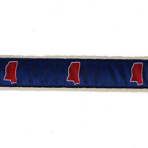 MS Oxford Leather Tab Belt in Blue Ribbon with White Canvas Backing by State Traditions - Country Club Prep