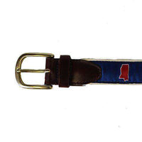 MS Oxford Leather Tab Belt in Blue Ribbon with White Canvas Backing by State Traditions - Country Club Prep