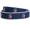 MS Traditional Leather Tab Belt in Navy Ribbon with White Canvas Backing by State Traditions - Country Club Prep