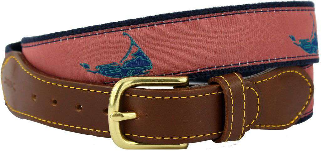 Nantucket Leather Tab Belt in Nantucket Red Ribbon with Navy Canvas Backing by Knot Belt Co. - Country Club Prep