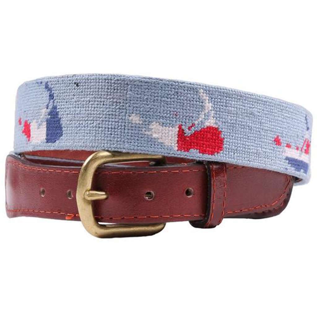Nantucket Nautical Needlepoint Belt in Antique Blue by Smathers & Branson - Country Club Prep
