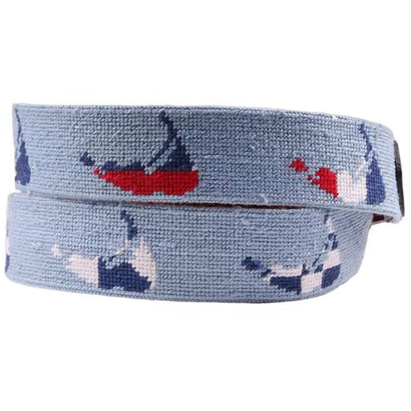 Nantucket Nautical Needlepoint Belt in Antique Blue by Smathers & Branson - Country Club Prep