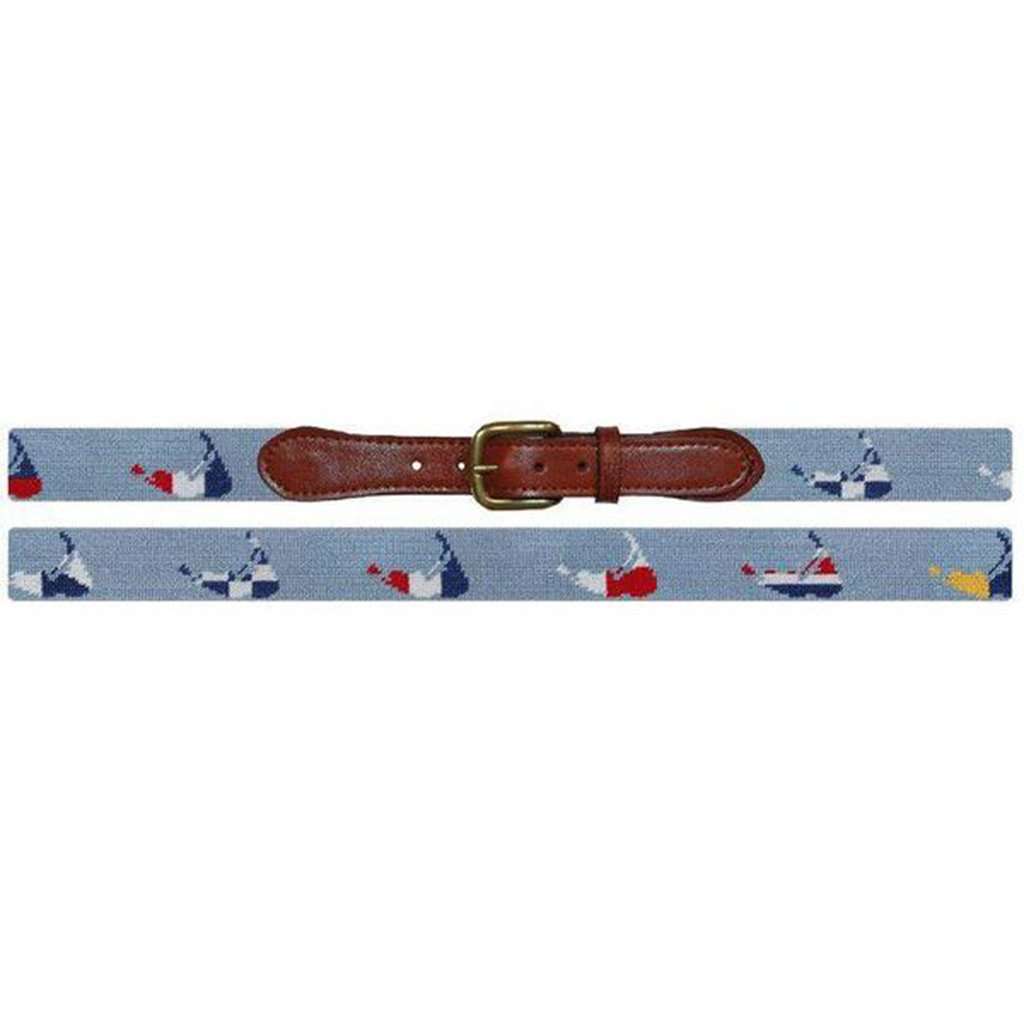 Nantucket Nautical Needlepoint Belt in Antique Blue by Smathers & Branson - Country Club Prep